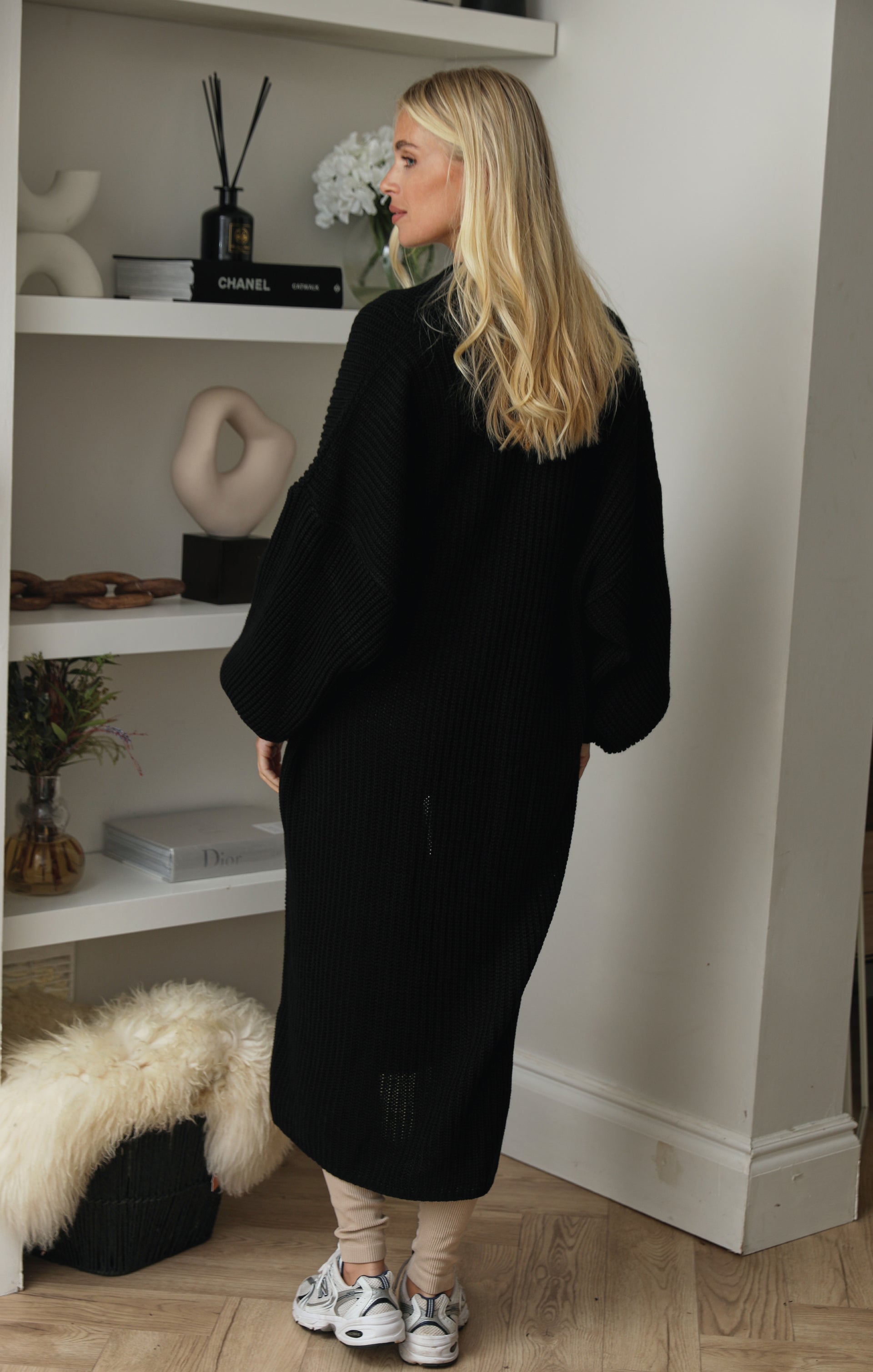 Ladies Black Balloon Sleeve Oversized Drape Chunky Knitted Cardigan - Olivia - Nova Notte  