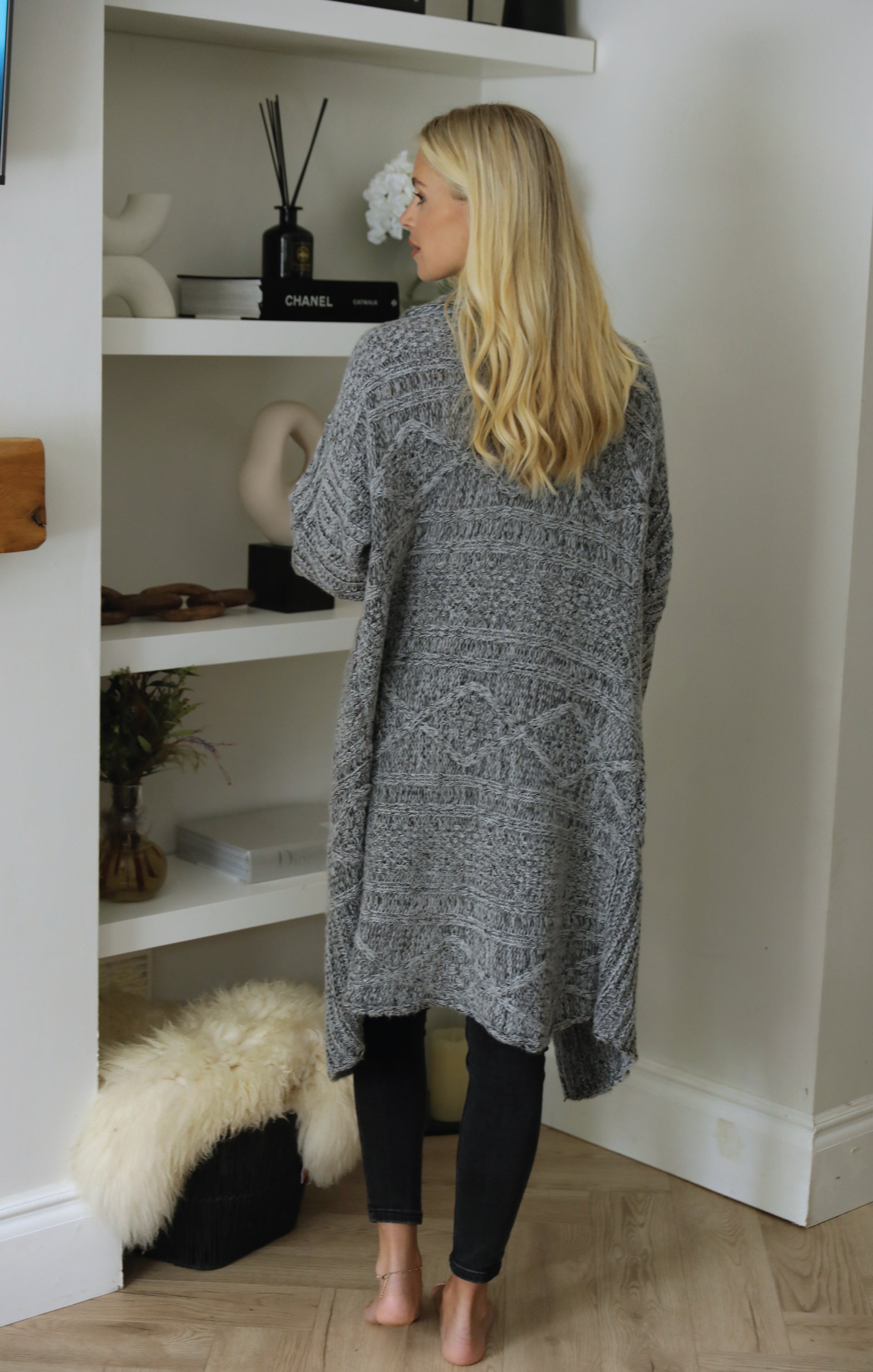 Ladies Charcoal Chunky Textured Waterfall Knitted Cardigan - Emma - Nova Notte 