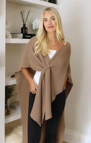 Mocha Textured Knit Tuck Through Cardigan - Charlotte - Nova Notte