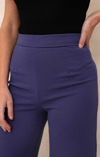 Ladies Navy Tailored Mid Rise Flare Leg Trouser - Stella
