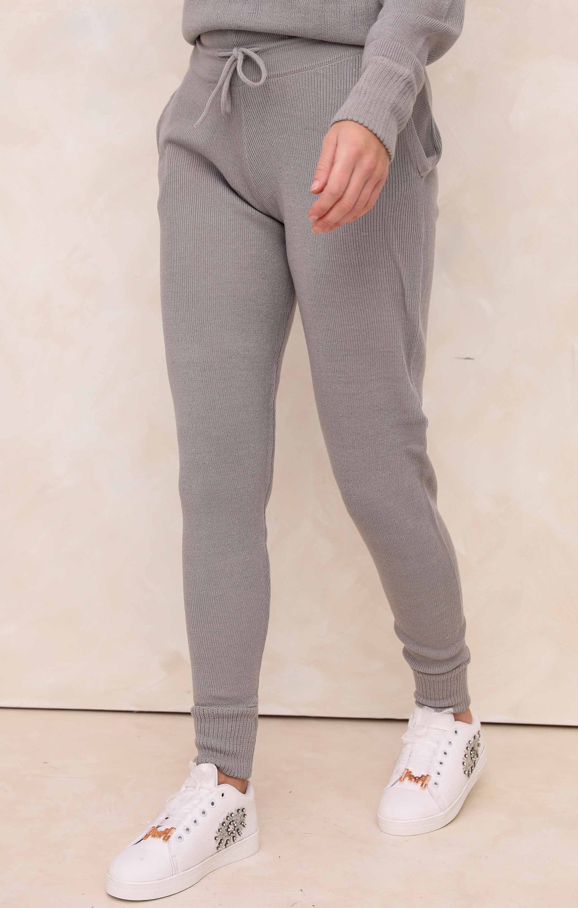 Ladies Dove Grey Two Piece Knitted Lounge Set - Addison 