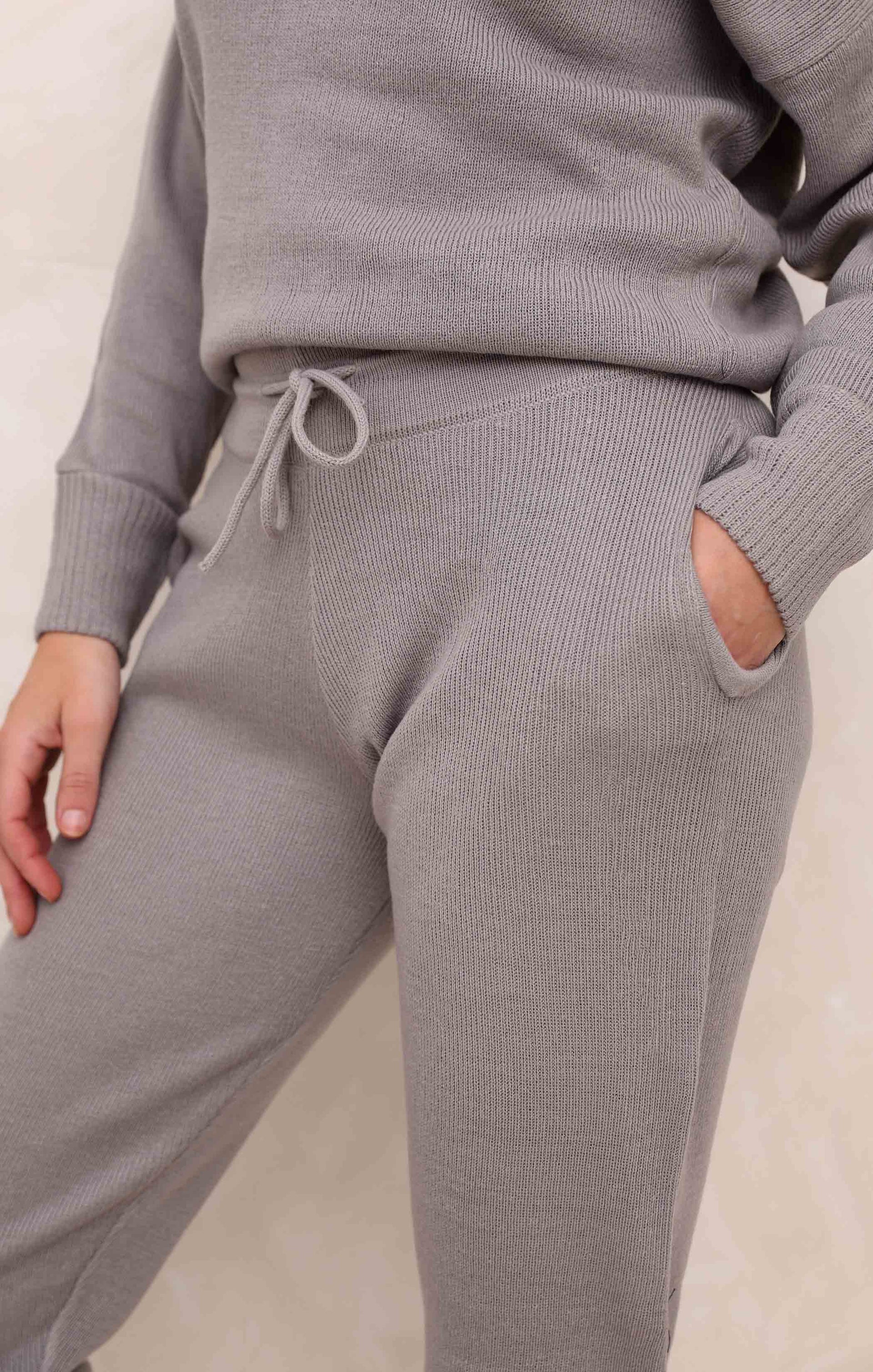 Ladies Dove Grey Two Piece Knitted Lounge Set - Addison 
