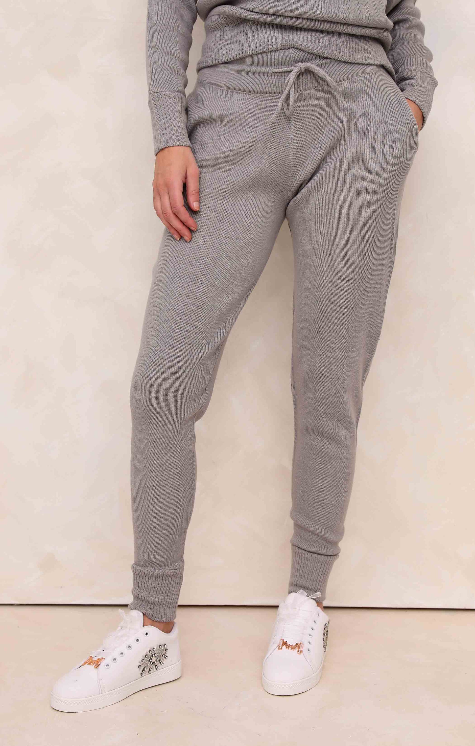 Ladies Dove Grey Two Piece Knitted Lounge Set - Addison 