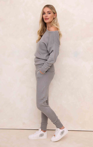 Ladies Dove Grey Two Piece Knitted Lounge Set - Addison 