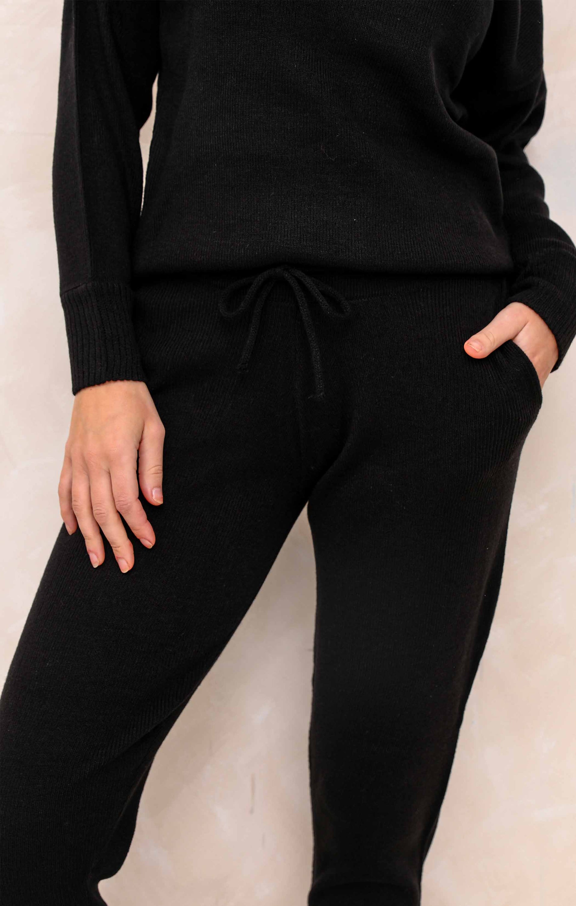 Ladies Black Two Piece Knitted Lounge Set - Addison