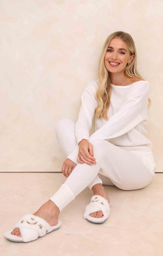 Ladies Cream Two Piece Knitted Lounge Set - Addison