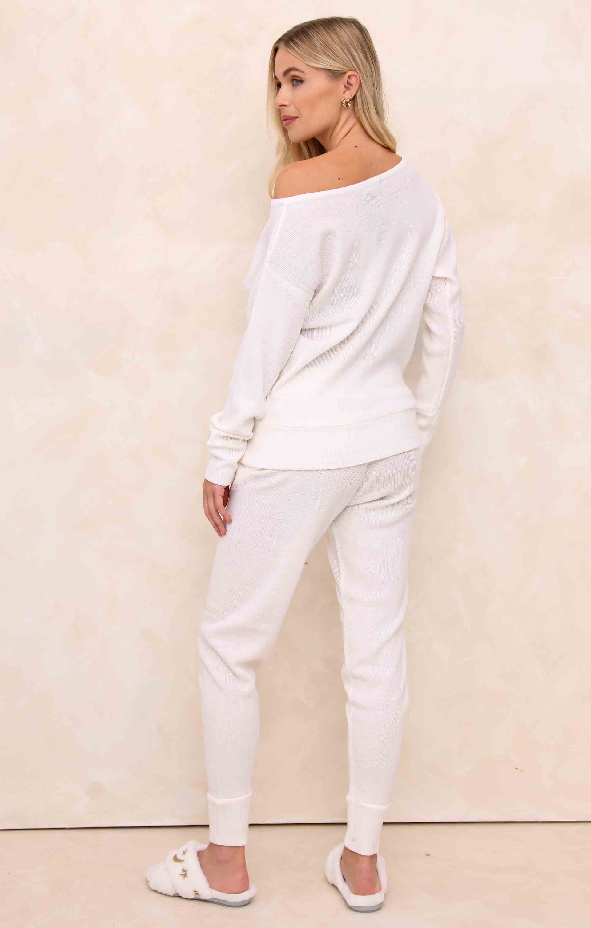 Ladies Cream Two Piece Knitted Lounge Set - Addison