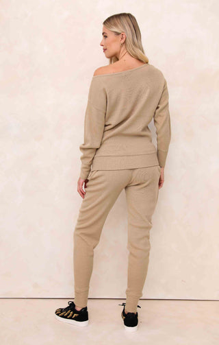 Ladies Stone Two Piece Knitted Lounge Set - Addison