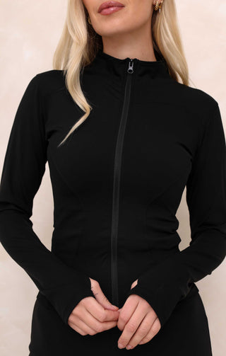 Ladies Black Seam Detail Activewear Set With Flared Leg - Valentina