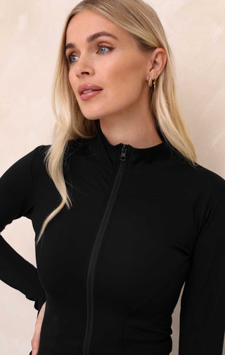 Ladies Black Seam Detail Activewear Set With Flared Leg - Valentina