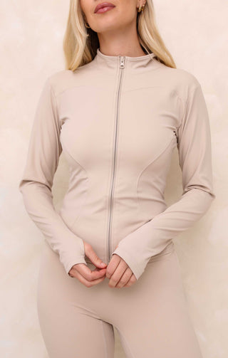 Ladies Cream Seam Detail Activewear Set With Flared Leg - Valentina