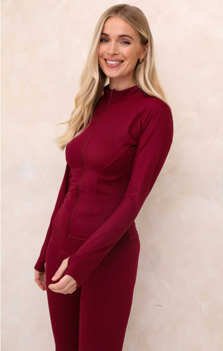 Ladies Red Seam Detail Activewear Set With Flared Leg - Valentina