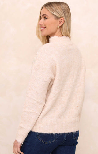 Buttermilk Luxury Fluffy Knit Flower &amp; Pearl Appliqué Jumper - Kinsley