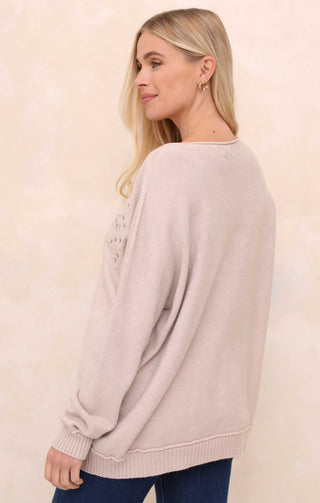 Dove Grey Appliqué Detail Long Sleeve Crew Neck Jumper - Ruby