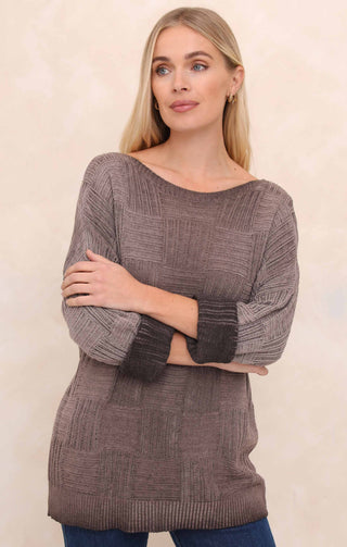 Mocha Acid Wash Slash Neck Long Sleeve Jumper - Sophie