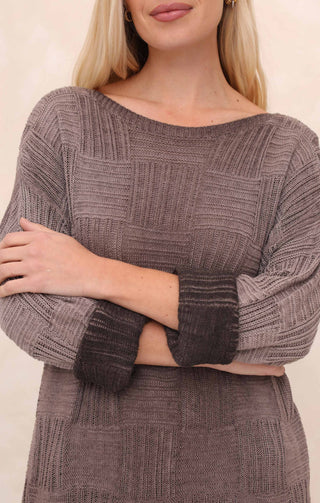 Mocha Acid Wash Slash Neck Long Sleeve Jumper - Sophie