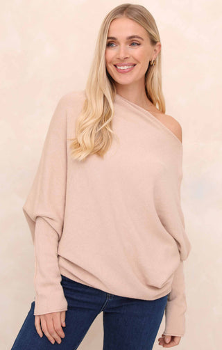 Buttermilk Off the Shoulder Long Sleeve Luxury Knit Jumper - Alice