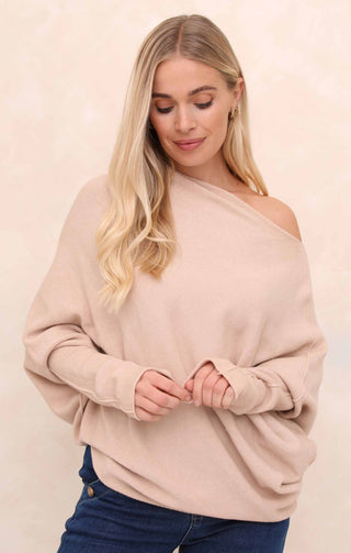 Buttermilk Off the Shoulder Long Sleeve Luxury Knit Jumper - Alice