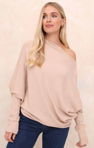 Buttermilk Off the Shoulder Long Sleeve Luxury Knit Jumper - Alice