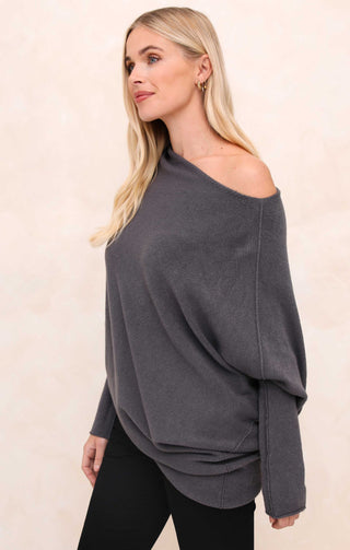 Grey Off the Shoulder Long Sleeve Luxury Knit Jumper - Alice