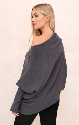 Grey Off the Shoulder Long Sleeve Luxury Knit Jumper - Alice