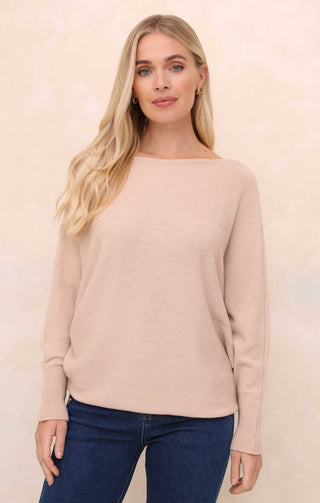 Buttermilk Slash Neck Relaxed Fit Luxury Knit Long Sleeve Jumper - Audrey