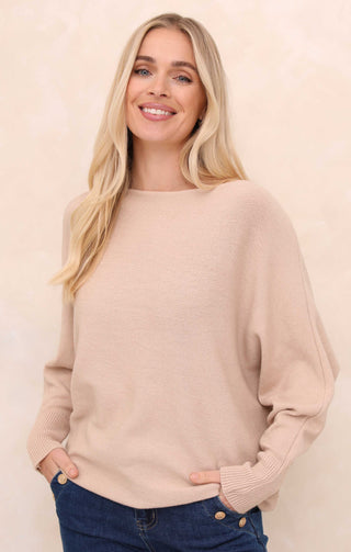 Buttermilk Slash Neck Relaxed Fit Luxury Knit Long Sleeve Jumper - Audrey