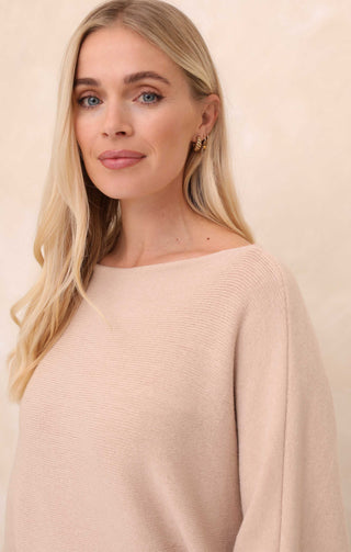 Buttermilk Slash Neck Relaxed Fit Luxury Knit Long Sleeve Jumper - Audrey