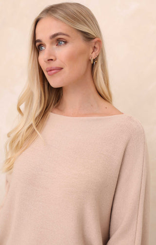Buttermilk Slash Neck Relaxed Fit Luxury Knit Long Sleeve Jumper - Audrey