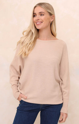 Buttermilk Slash Neck Relaxed Fit Luxury Knit Long Sleeve Jumper - Audrey