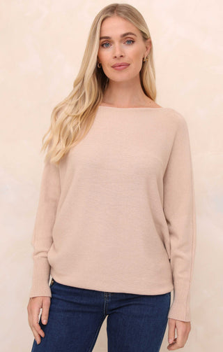 Buttermilk Slash Neck Relaxed Fit Luxury Knit Long Sleeve Jumper - Audrey