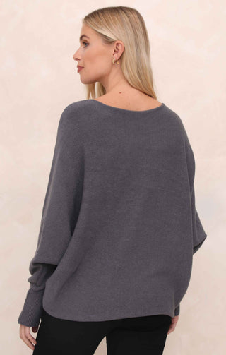 Slate Slash Neck Relaxed Fit Luxury Knit Long Sleeve Jumper - Audrey