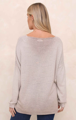 Buttermilk Acid Wash V Neck Long Sleeve Rib Detail Jumper - Sadie