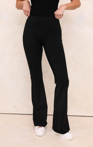 Black Bodycon Shaping High Waisted Kick Flare Active Trousers - Brooklyn