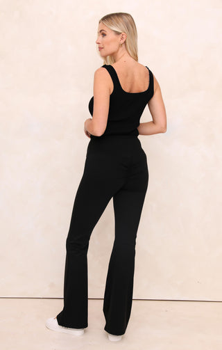 Black Bodycon Shaping High Waisted Kick Flare Active Trousers - Brooklyn