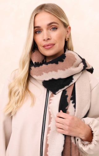 Black & Neutral Abstract Print Oversized Brushed Scarf - Quinn