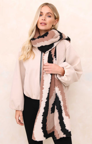 Black & Neutral Abstract Print Oversized Brushed Scarf - Quinn