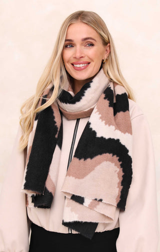 Black & Neutral Abstract Print Oversized Brushed Scarf - Quinn
