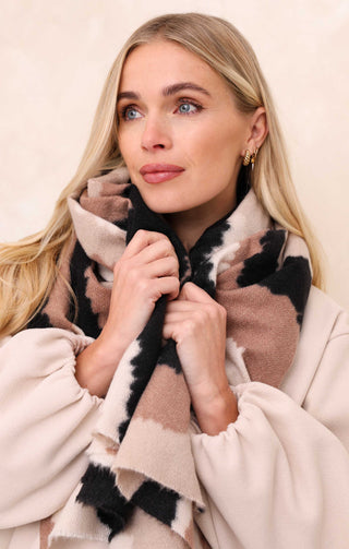 Black & Neutral Abstract Print Oversized Brushed Scarf - Quinn