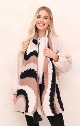 Black & Neutral Abstract Print Oversized Brushed Scarf - Quinn