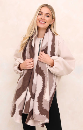 Cream & Neutral Abstract Print Oversized Brushed Scarf - Quinn