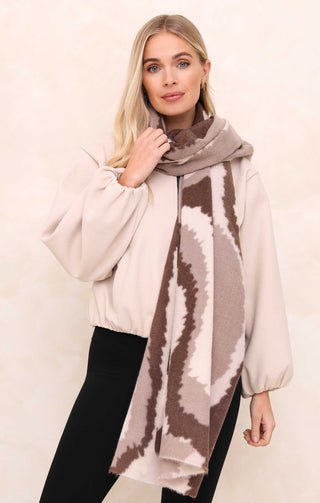 Cream & Neutral Abstract Print Oversized Brushed Scarf - Quinn