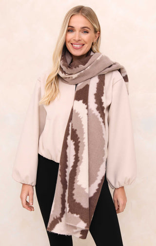 Cream & Neutral Abstract Print Oversized Brushed Scarf - Quinn