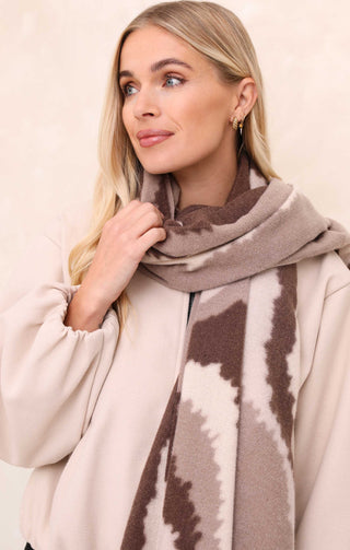 Cream & Neutral Abstract Print Oversized Brushed Scarf - Quinn