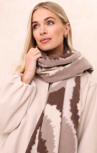Cream & Neutral Abstract Print Oversized Brushed Scarf - Quinn