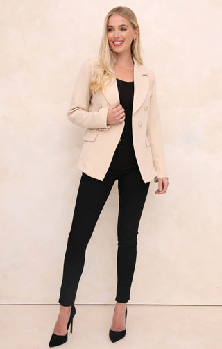 Stone Double Breasted Gold Button Detail Tailored Blazer - Caroline