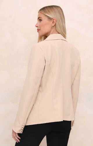 Stone Double Breasted Gold Button Detail Tailored Blazer - Caroline