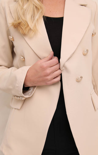 Stone Double Breasted Gold Button Detail Tailored Blazer - Caroline