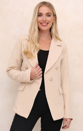 Stone Double Breasted Gold Button Detail Tailored Blazer - Caroline