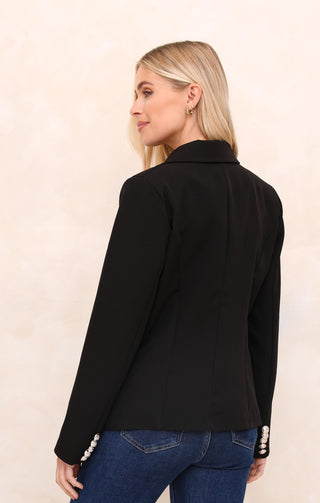 Black Double Breasted Gold Button Detail Tailored Blazer - Caroline